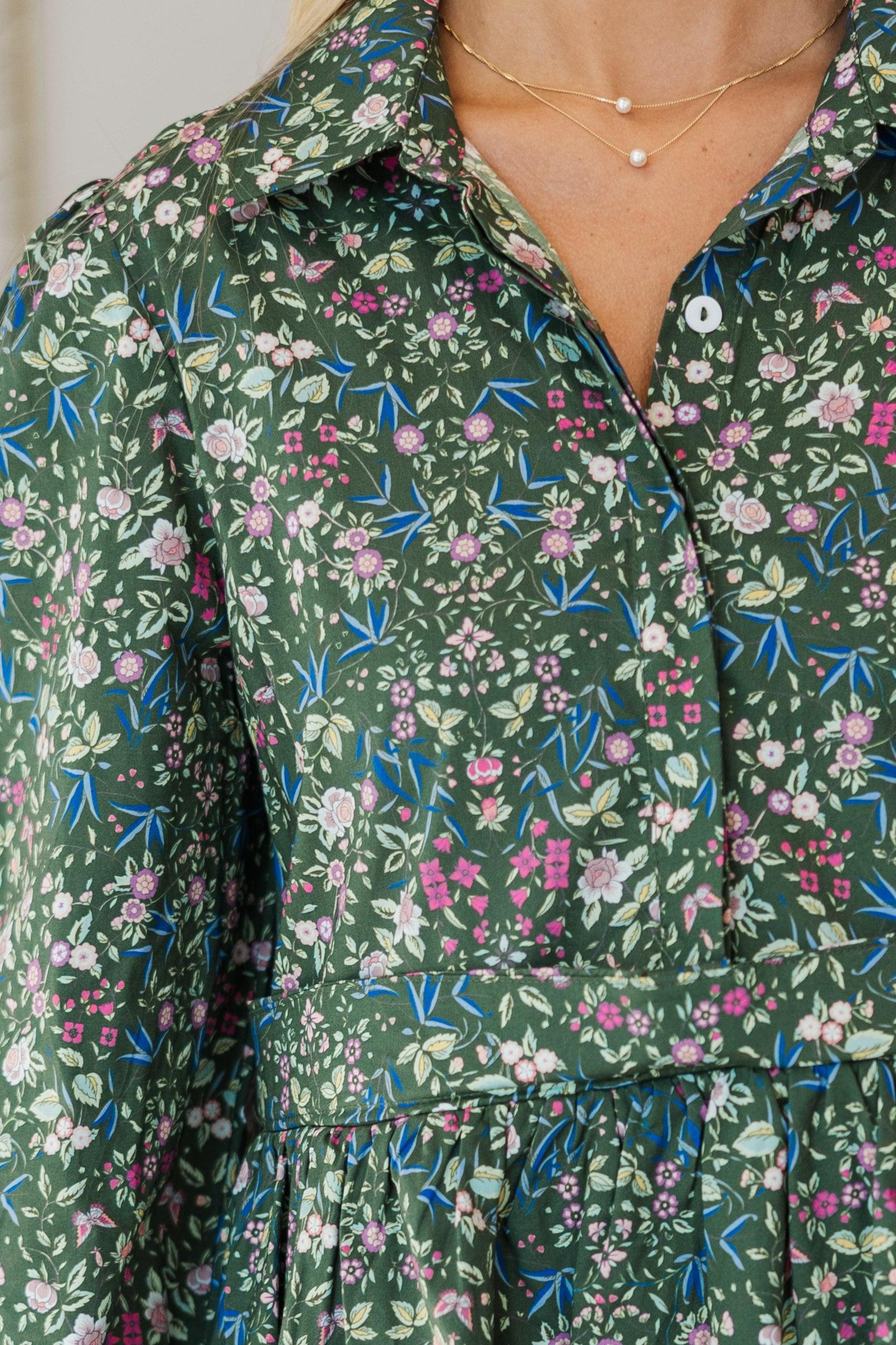 NURSING COLLECTION: Lots Of Love Green Floral Shirt Dress Female Product Image