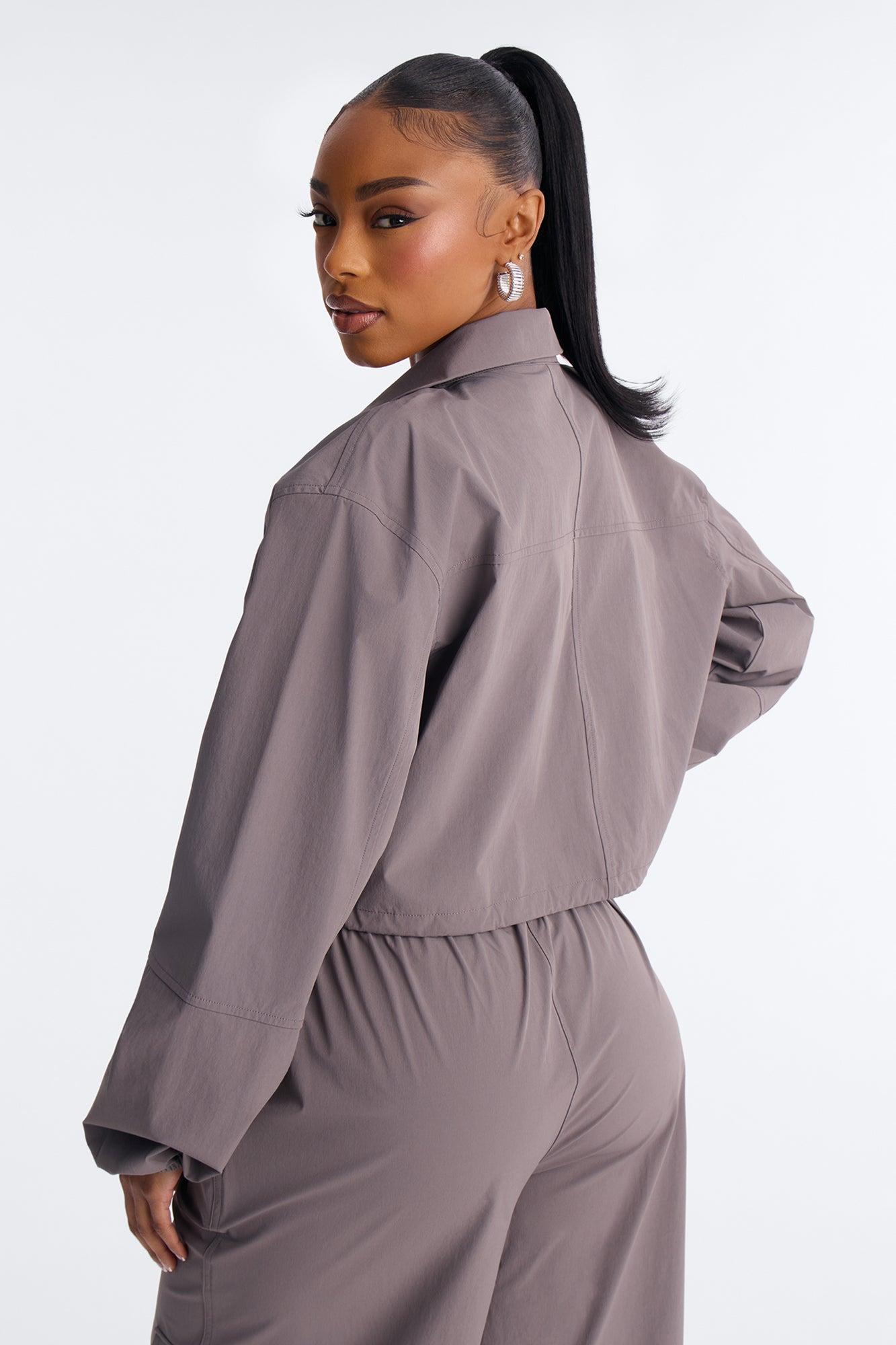 In Motion Cropped Windbreaker Lounge Jacket - Charcoal Female Product Image