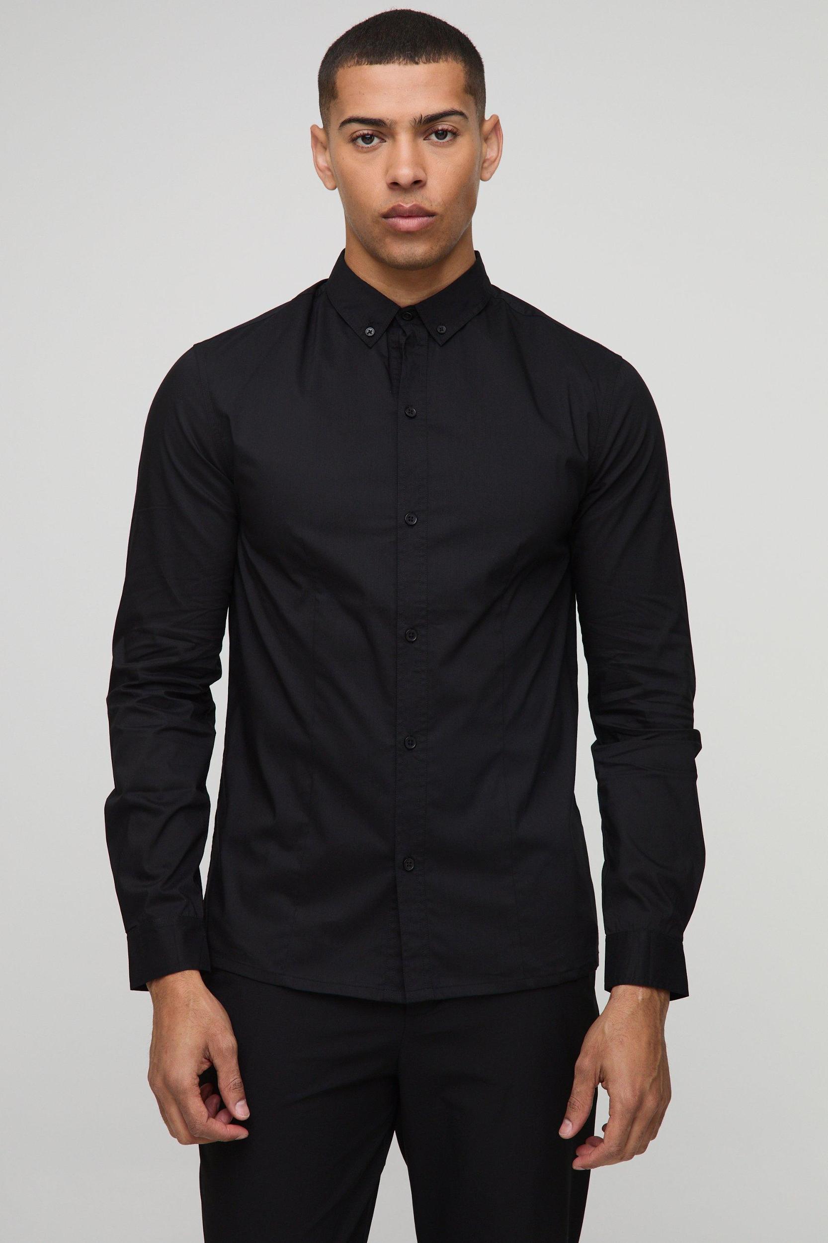 Slim Fit Basic Long Sleeve Collared Shirt | boohooMAN USA Product Image