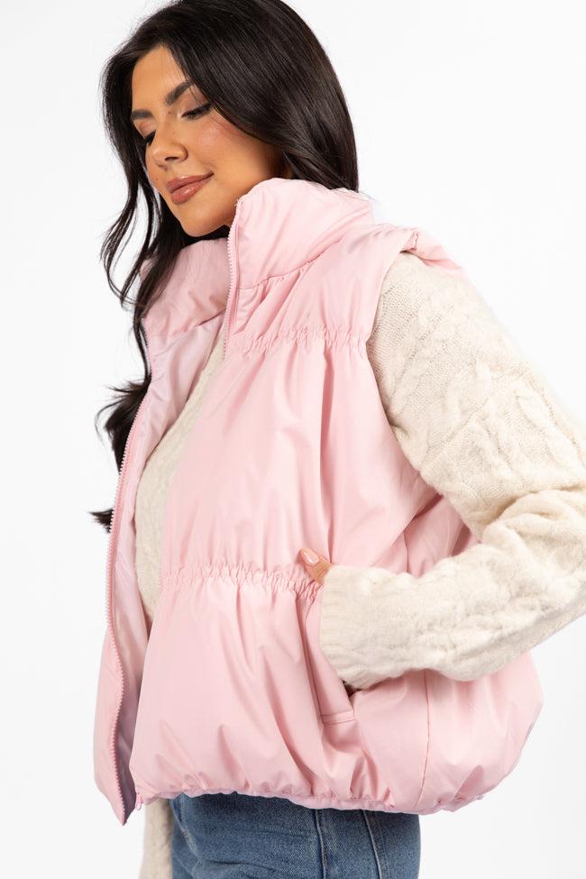 Mountain High Light Pink Ruched Puffer Vest FINAL SALE Product Image