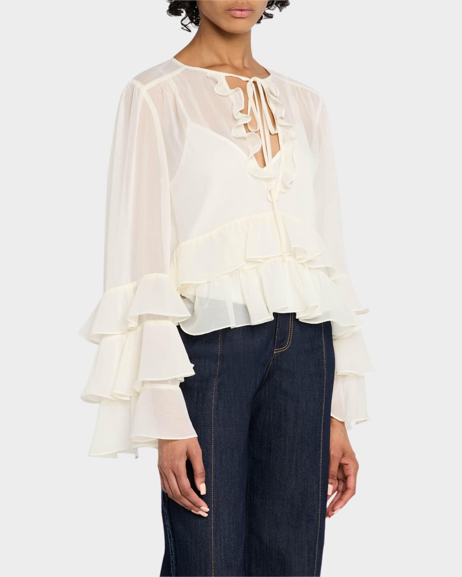 Steffina Ruffle Neck-Tie Long-Sleeve Top Product Image