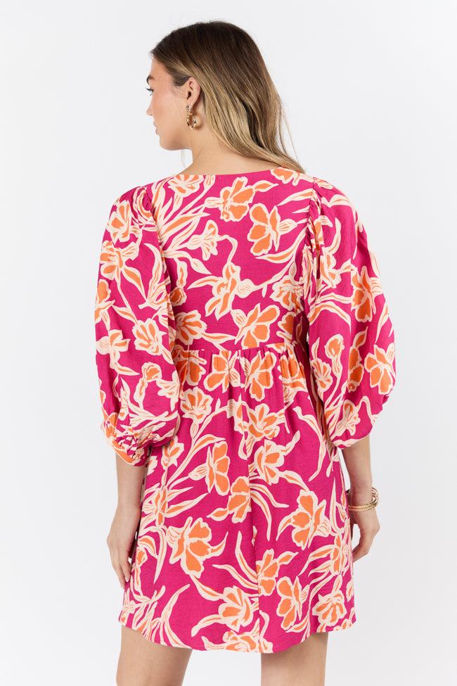 Keep The Flowers Fuchsia Floral Print Long Sleeve Mini Dress FINAL SALE Product Image