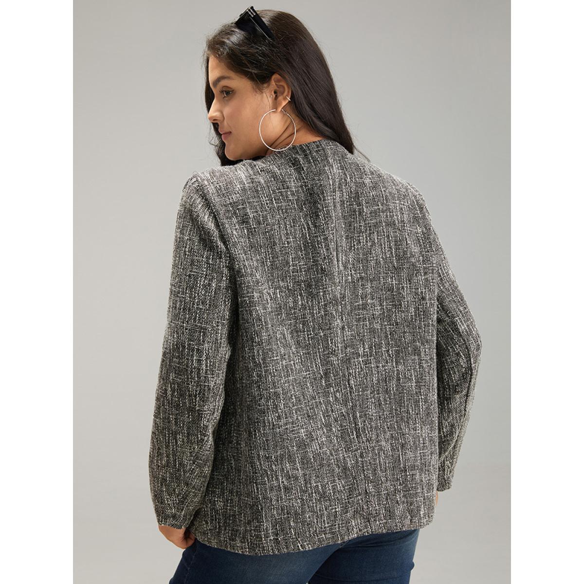 Plus Size Tweed Plisse Double Breasted Flap Pocket Coat Women Black Casual Texture Ladies Dailywear Winter Coats BloomChic 10/M Product Image