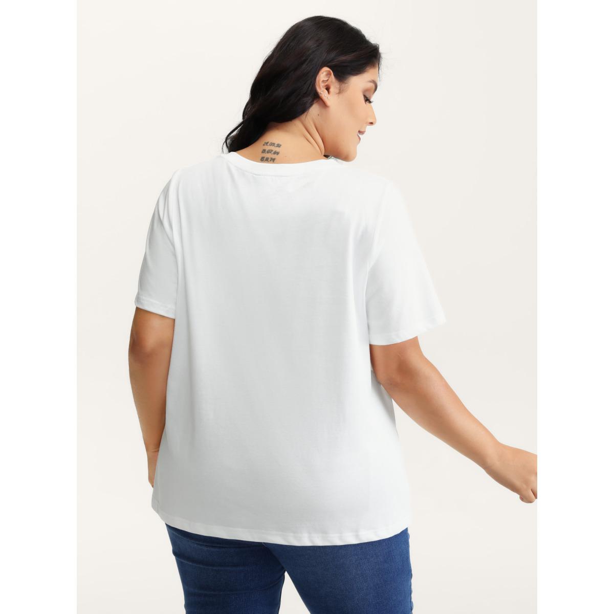 Plus Size Stretchy V-Neck Solid T-Shirt Originalwhite Women Leisure Non V-neck Casual T-shirts BloomChic 30/6X Product Image