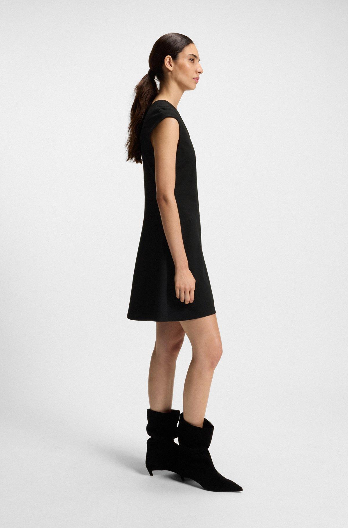 BOSS - A-line dress in stretch fabric with stitched cutlines - Black Product Image