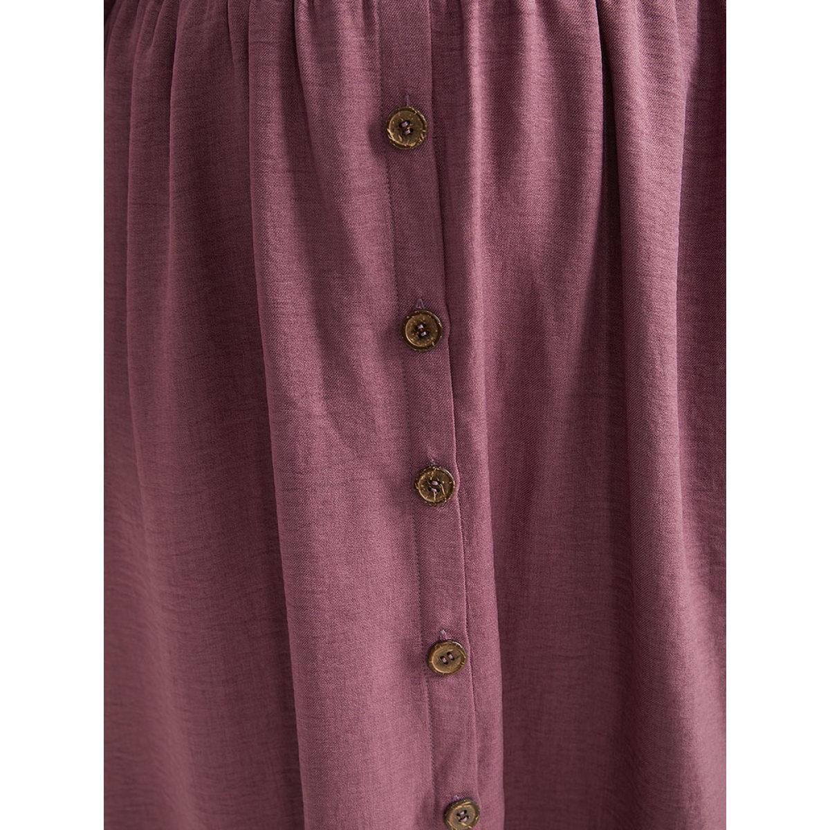 Plus Size Twill Gathered Button Detail Lantern Sleeve Dress DustyPink Women Casual Elastic cuffs V-neck Long Sleeve Curvy Midi Dress BloomChic 10/M Product Image