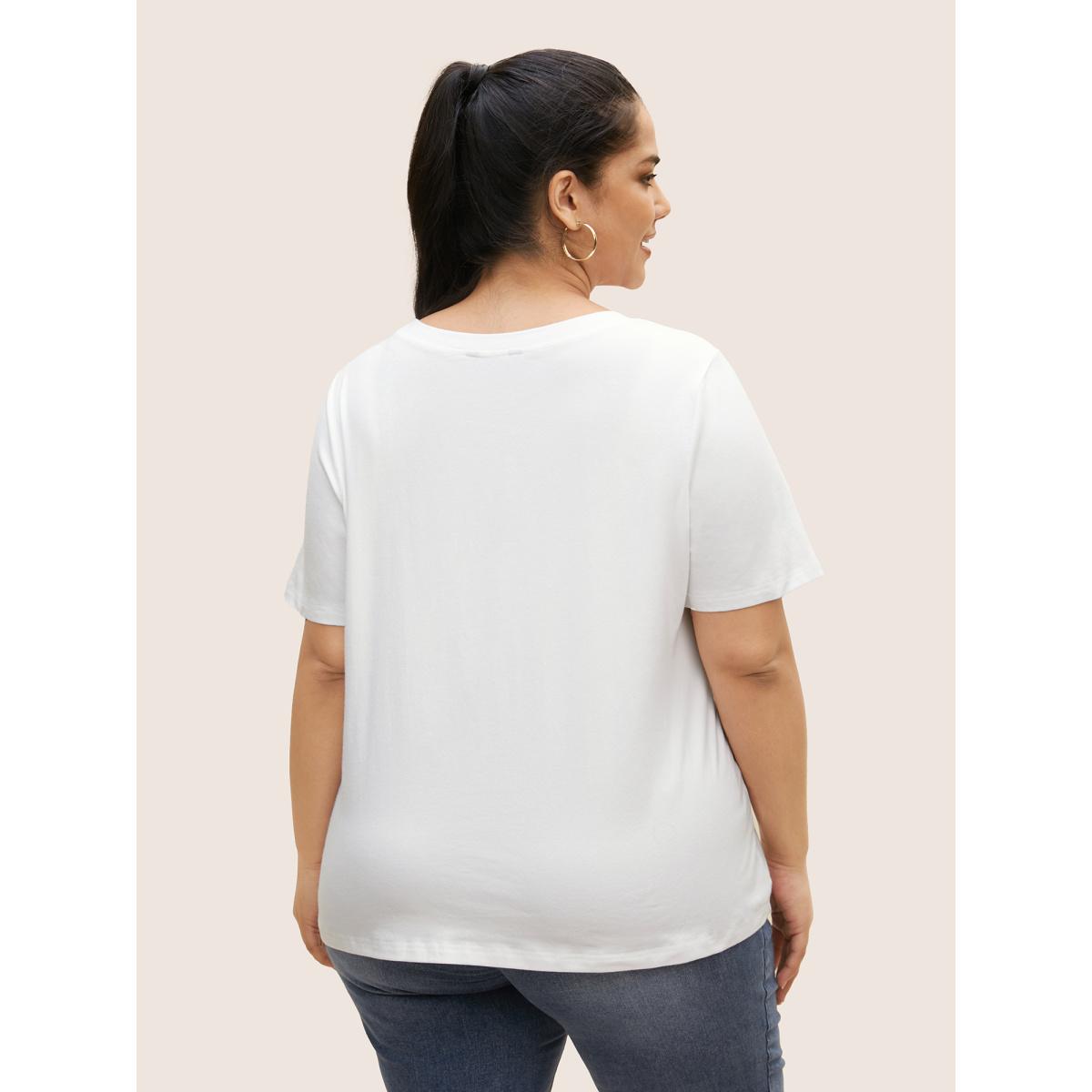 Plus Size Strawberry Print Crew Neck T-shirt Originalwhite Women Casual Contrast Fruit Round Neck Everyday T-shirts BloomChic 28/5X Product Image