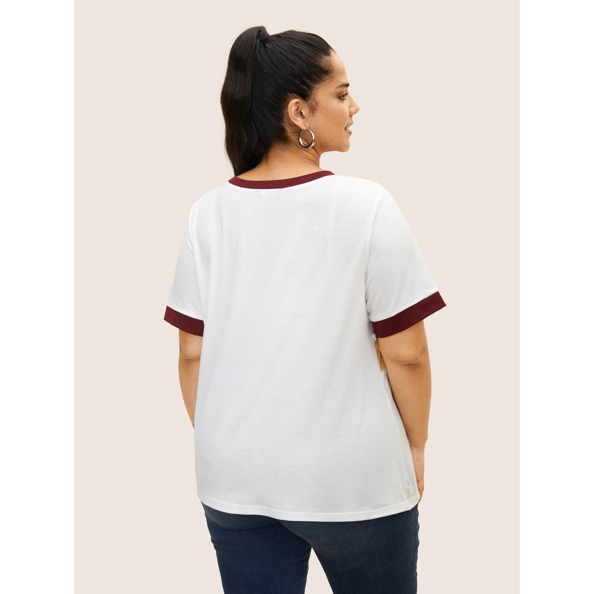 Plus Size Round Neck Striped Contrast Patchwork T-shirt Originalwhite Women Casual Contrast Round Neck Everyday T-shirts BloomChic 18-20/2X Product Image