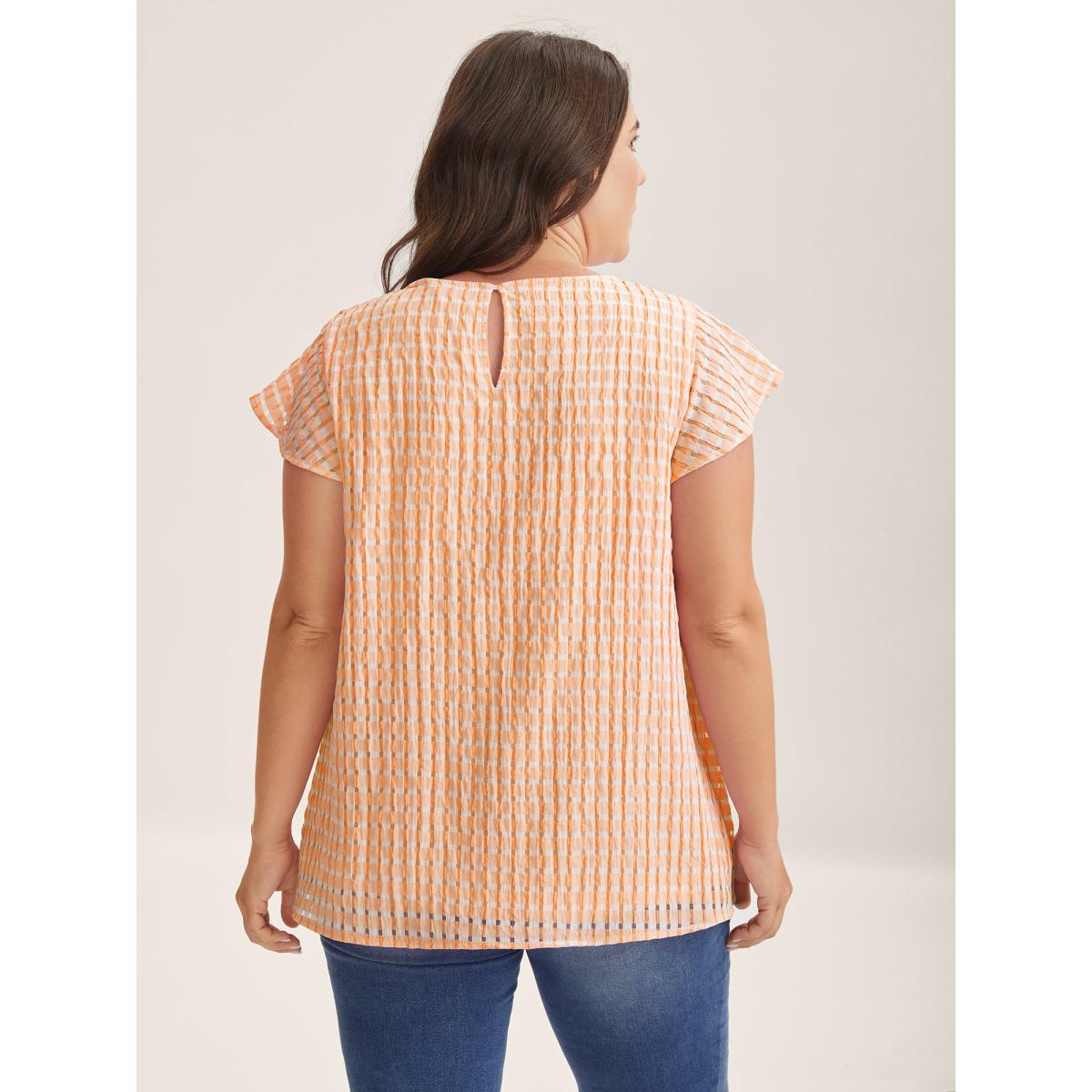 Plus Size Coral Textured Sheer Lined Flutter Sleeve Blouse Women Leisure Cap Sleeve Round Neck Casual Blouses BloomChic 10/M Product Image