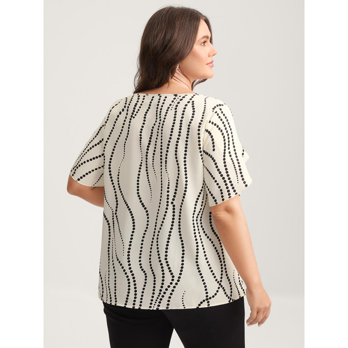 Plus Size Ivory Irregular Dots Print Petal Sleeve Blouse Women Short sleeve Notched collar Work Blouses BloomChic 22-24/3X Product Image