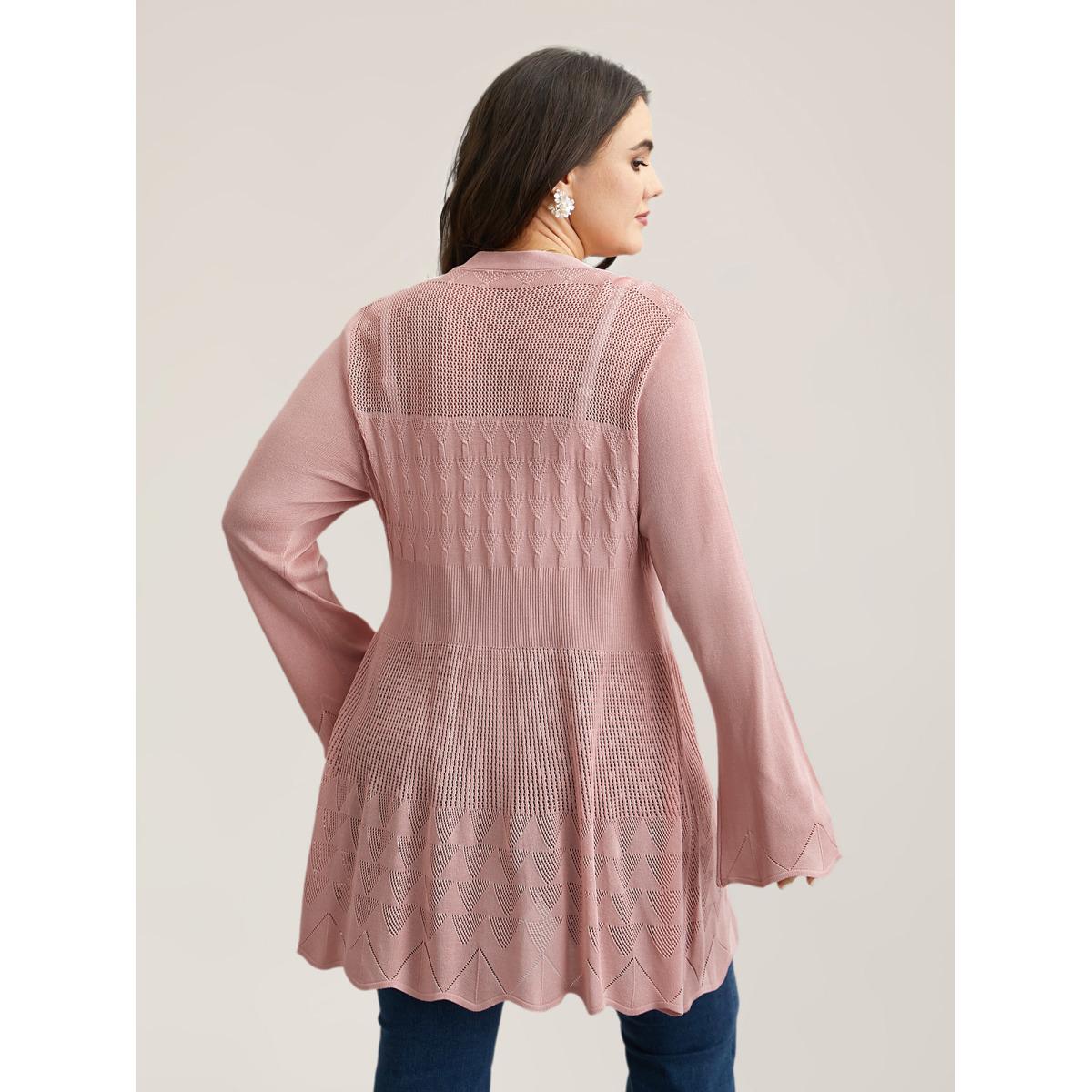 Plus Size Cut-Out Textured Open-Front Knit Cardigan Crepe Women Casual Loose Long Sleeve Everyday Cardigans BloomChic 28/5X Product Image