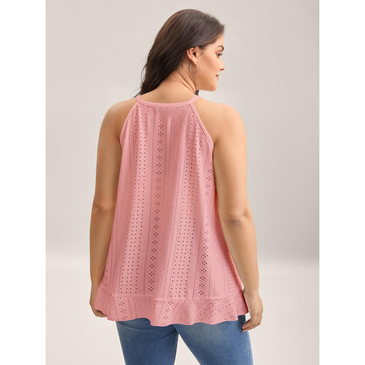 Plus Size Textured Knit Overlap Hem Tank Top Women Beanpastepowder Leisure Overlapping Round Neck Casual Tank Tops Camis BloomChic 22-24/3X Product Image