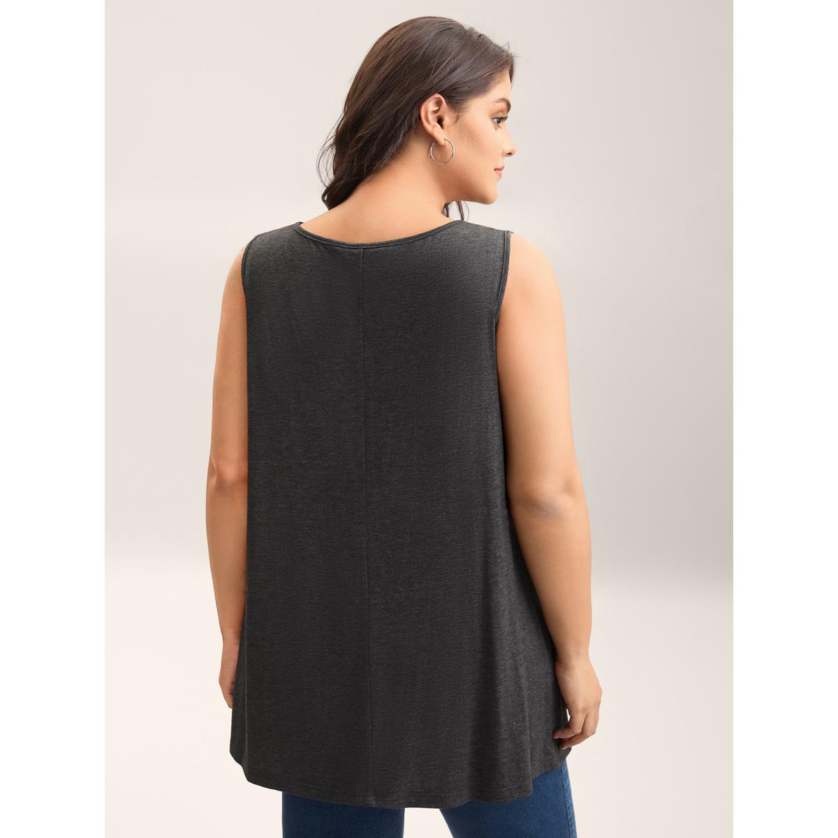 Plus Size Lace Spliced Pleated Sleeveless Solid Top Women DimGray Casual Woven ribbon&lace trim V-neck Everyday-Casual Tank Tops Camis BloomChic 22-24/3X Product Image