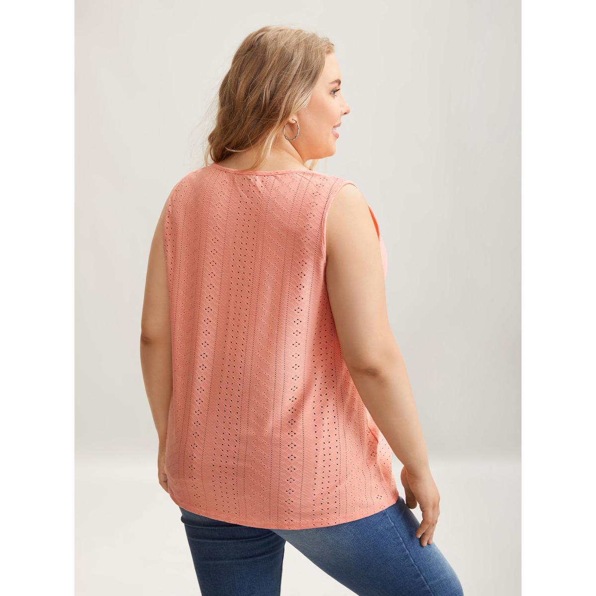 Plus Size Neck Keyhole Fitted Sleeveless Top Women Coral Casual Texture Round Neck Everyday Tank Tops Camis BloomChic 12/L Product Image