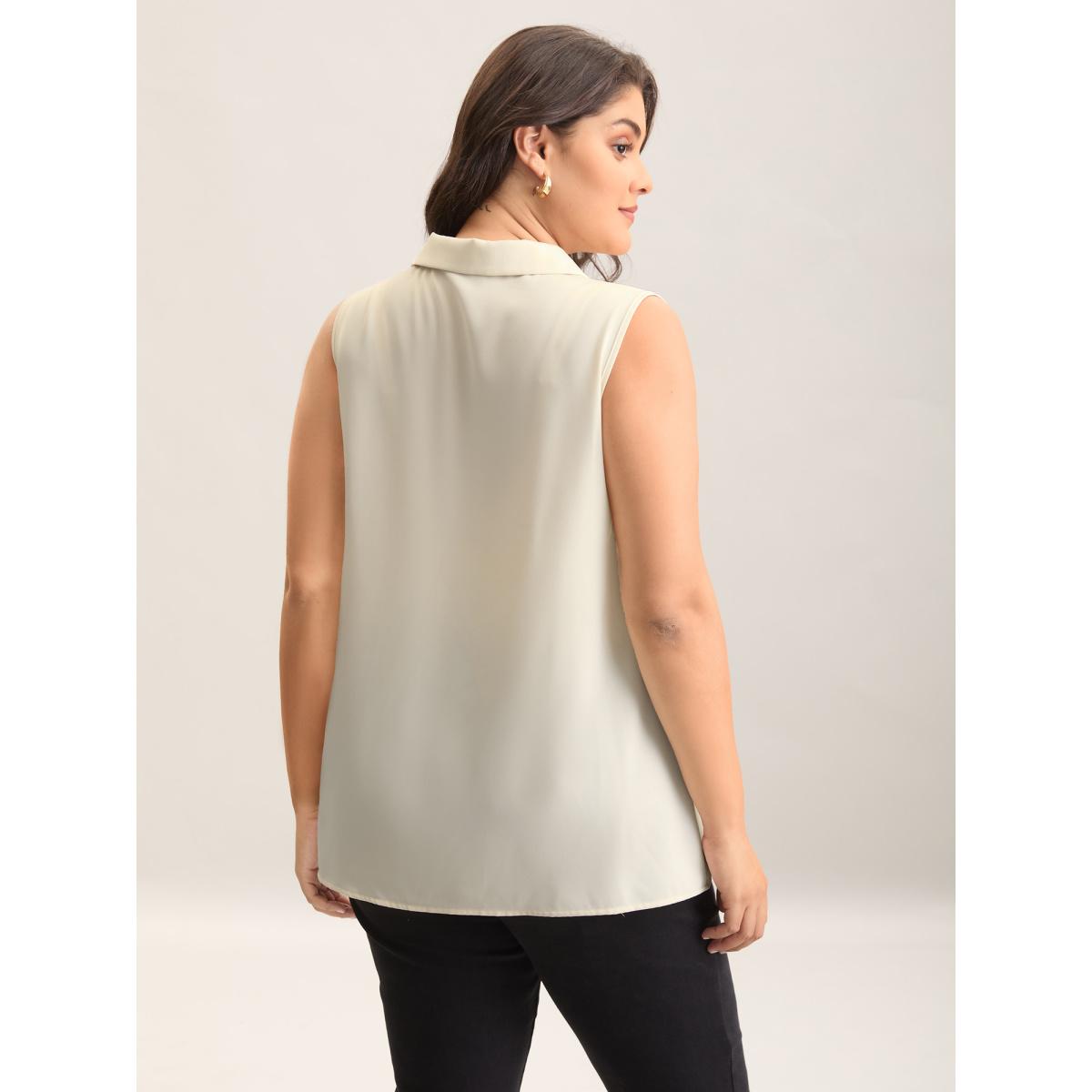 Plus Size Button Placket Collar Tank Top Women Beige Button Shirt collar Work Tank Tops Camis BloomChic 10/M Product Image