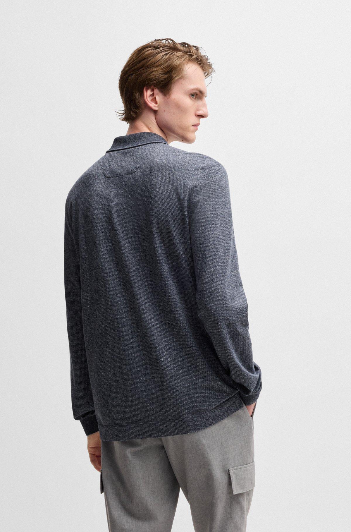 Long-sleeved knit polo in mouliné cotton and silk Product Image