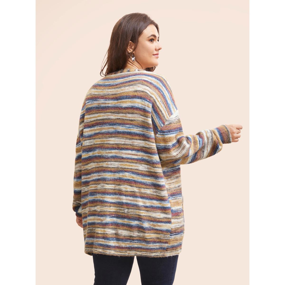 Plus Size Heather Contrast Open Front Pocket Cardigan Multicolor Women Casual Loose Long Sleeve Everyday Cardigans BloomChic 26/4X Product Image
