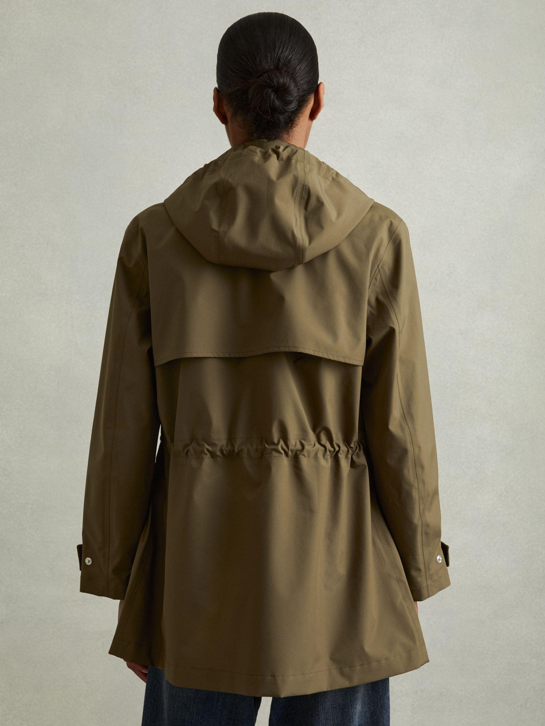 Removable Hooded Insert Water Repellent Raincoat in Khaki Product Image