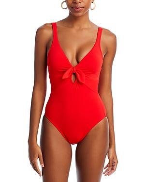 Robin Piccone Ava Plunge Neck Tie-Front One Piece Swimsuit Product Image