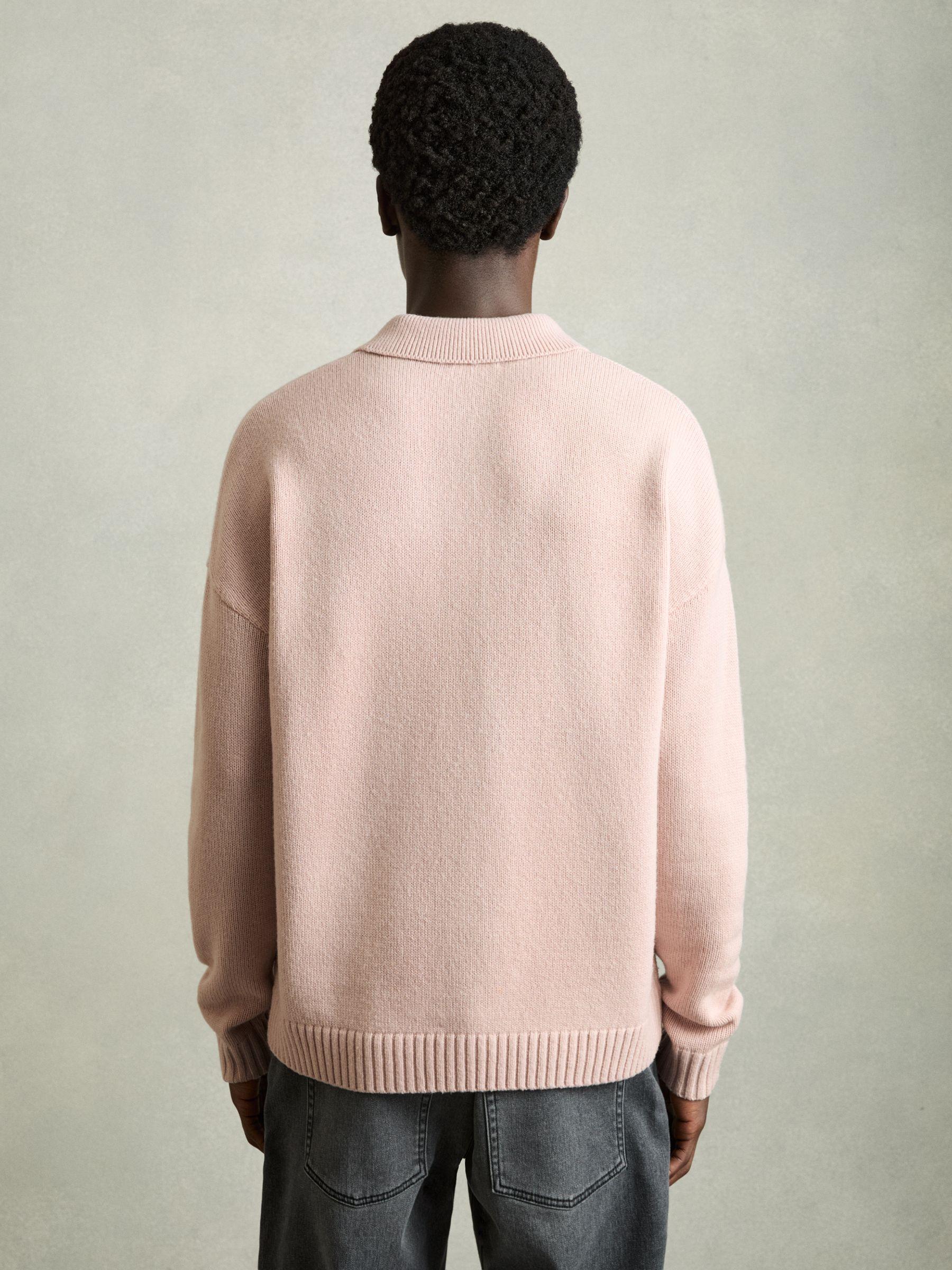 Wool-Blend Long-Sleeve Polo Shirt in Soft Pink Product Image