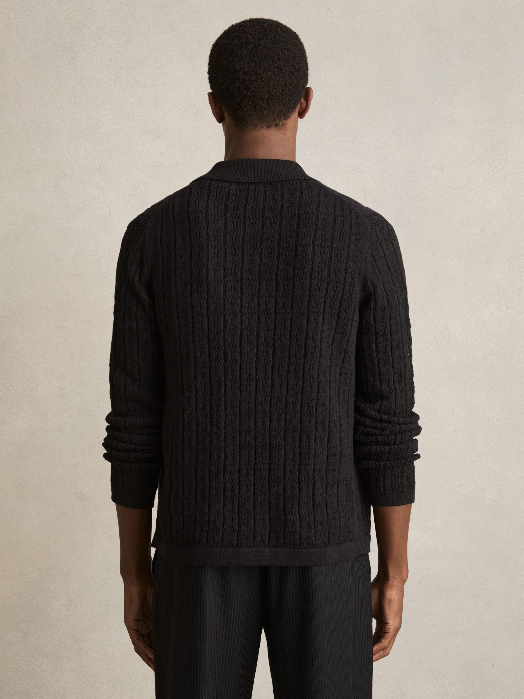 Cotton-Blend Textured Knit Shirt in Black Product Image