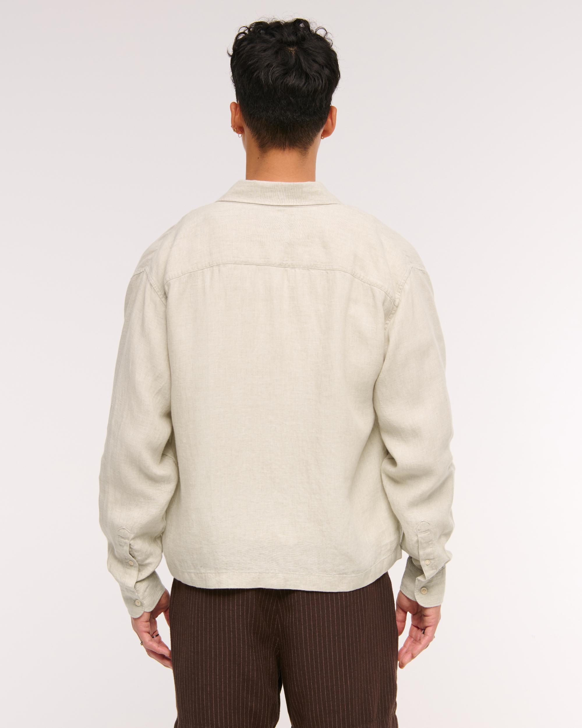 Cropped Linen Button-Up Shirt Product Image