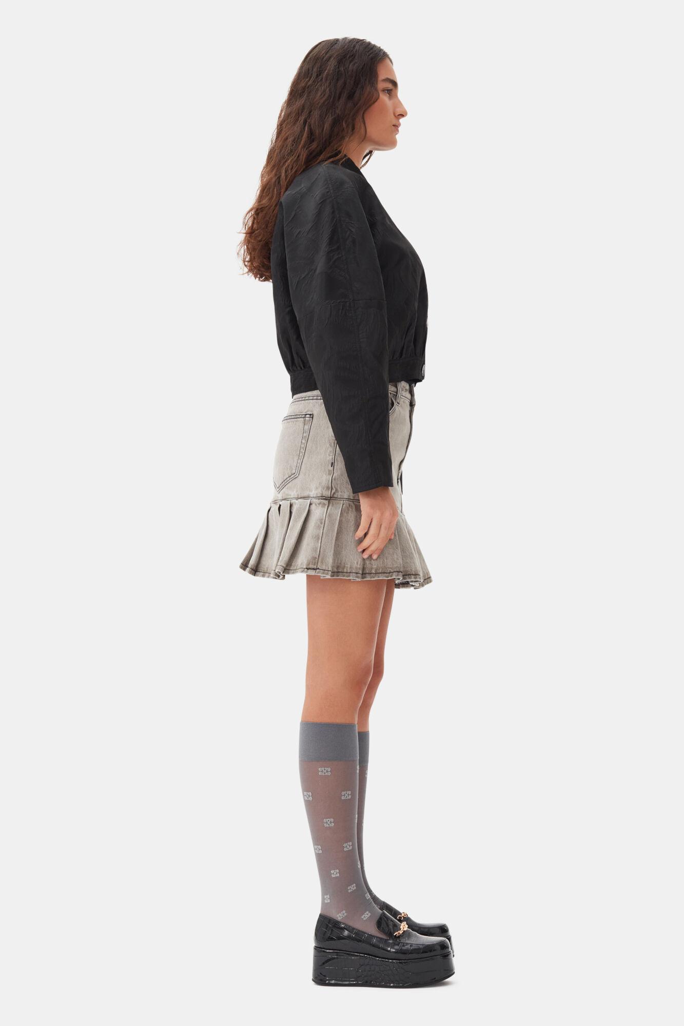 Grey Future Denim Pleated Mini Skirt Product Image