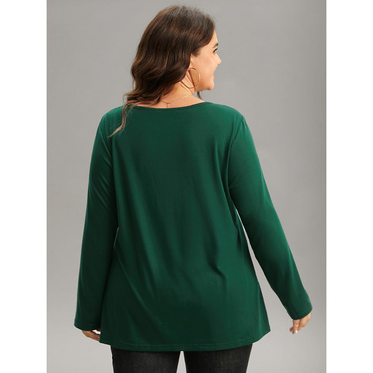 Plus Size Christmas Letter Embroidered Contrast T-shirt DarkGreen Women Casual Contrast Christmas Festival-Christmas T-shirts BloomChic 22-24/3X Product Image