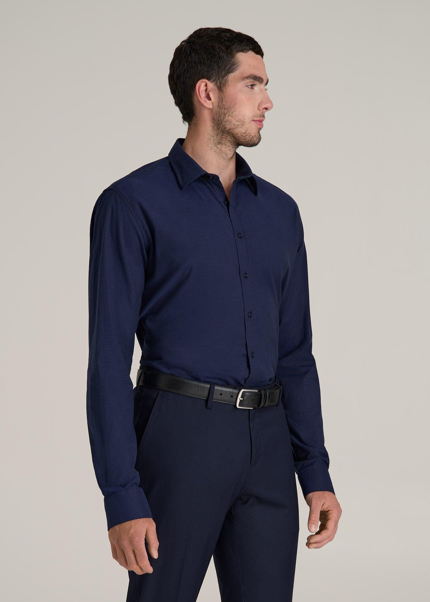 Oskar Button-Up Dress Shirt for Tall Men in Deep Blue Mix Male Product Image