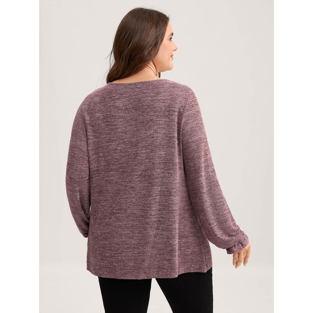 Plus Size Round Neck Heather Pleated T-shirt RedViolet Women Leisure Pleated Round Neck Loose Casual T-shirts BloomChic 28/5X Product Image