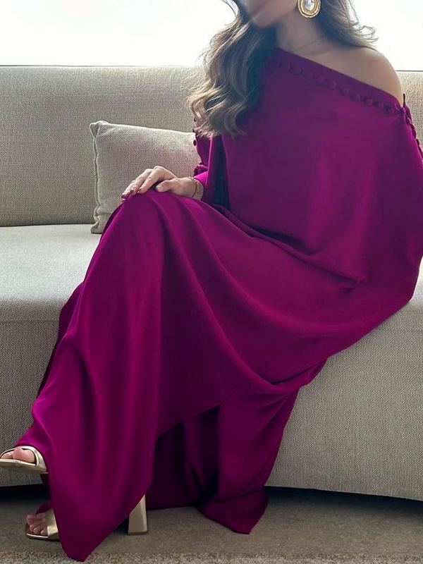 H-Line Loose Buttoned Solid Color Maxi Dresses Product Image