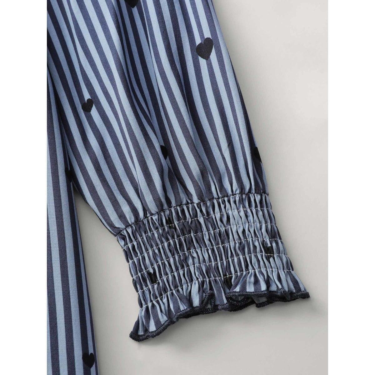 Plus Size Stripe Hearts Pocket Shirt Maxi Dress Indigo Women Leisure Shirt collar Long Sleeve Curvy BloomChic 18-20/2X Product Image