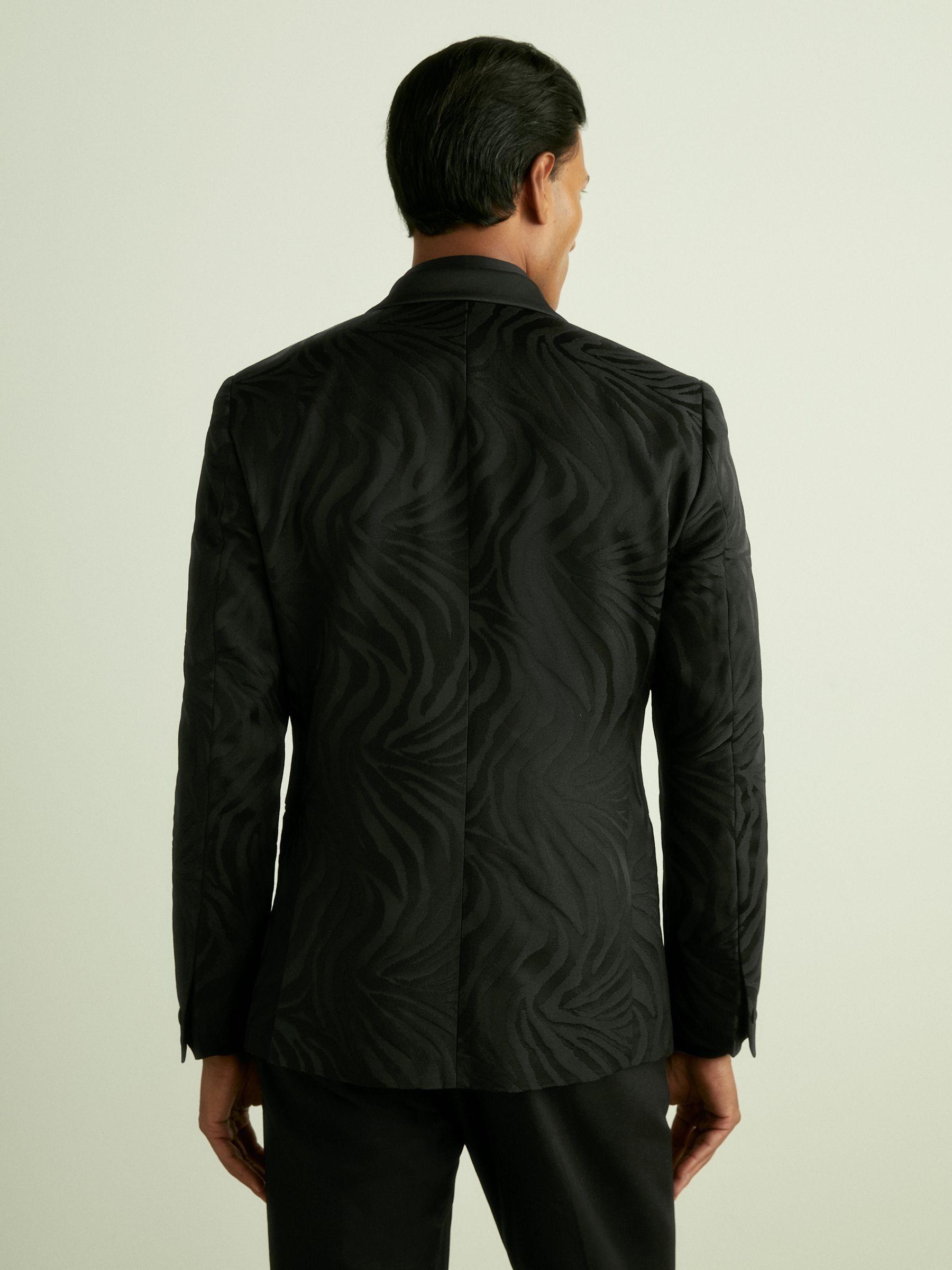 Wool-Blend Jacquard Tuxedo Jacket in Black Product Image