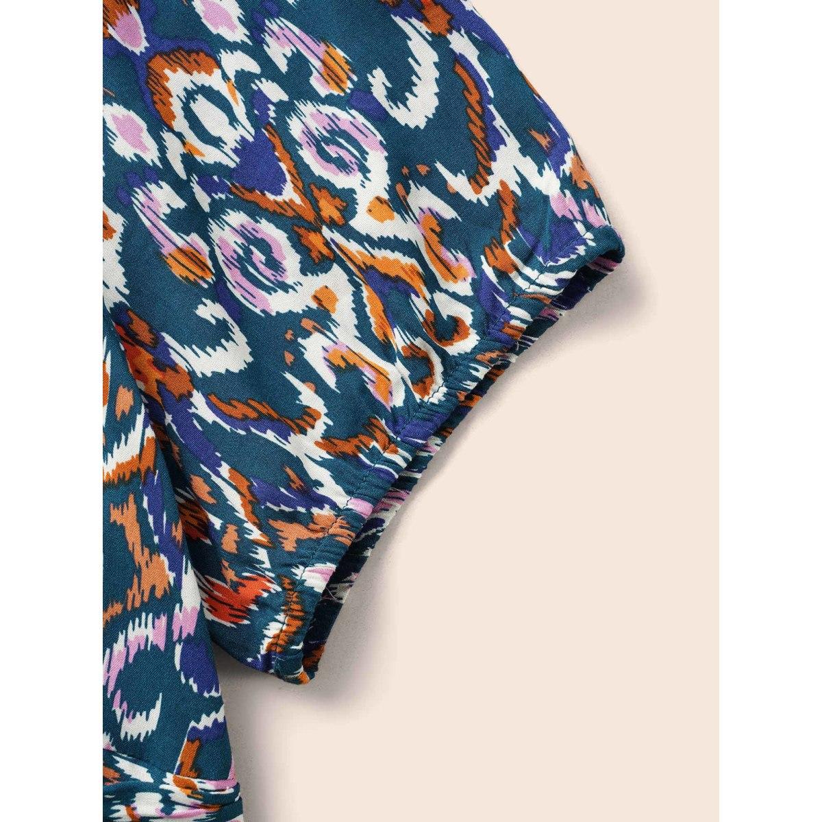 Plus Size Bandana Print V Neck Shirred Gathered Dress Aegean Women Elegant Gathered V-neck Short sleeve Curvy BloomChic 22-24/3X Product Image