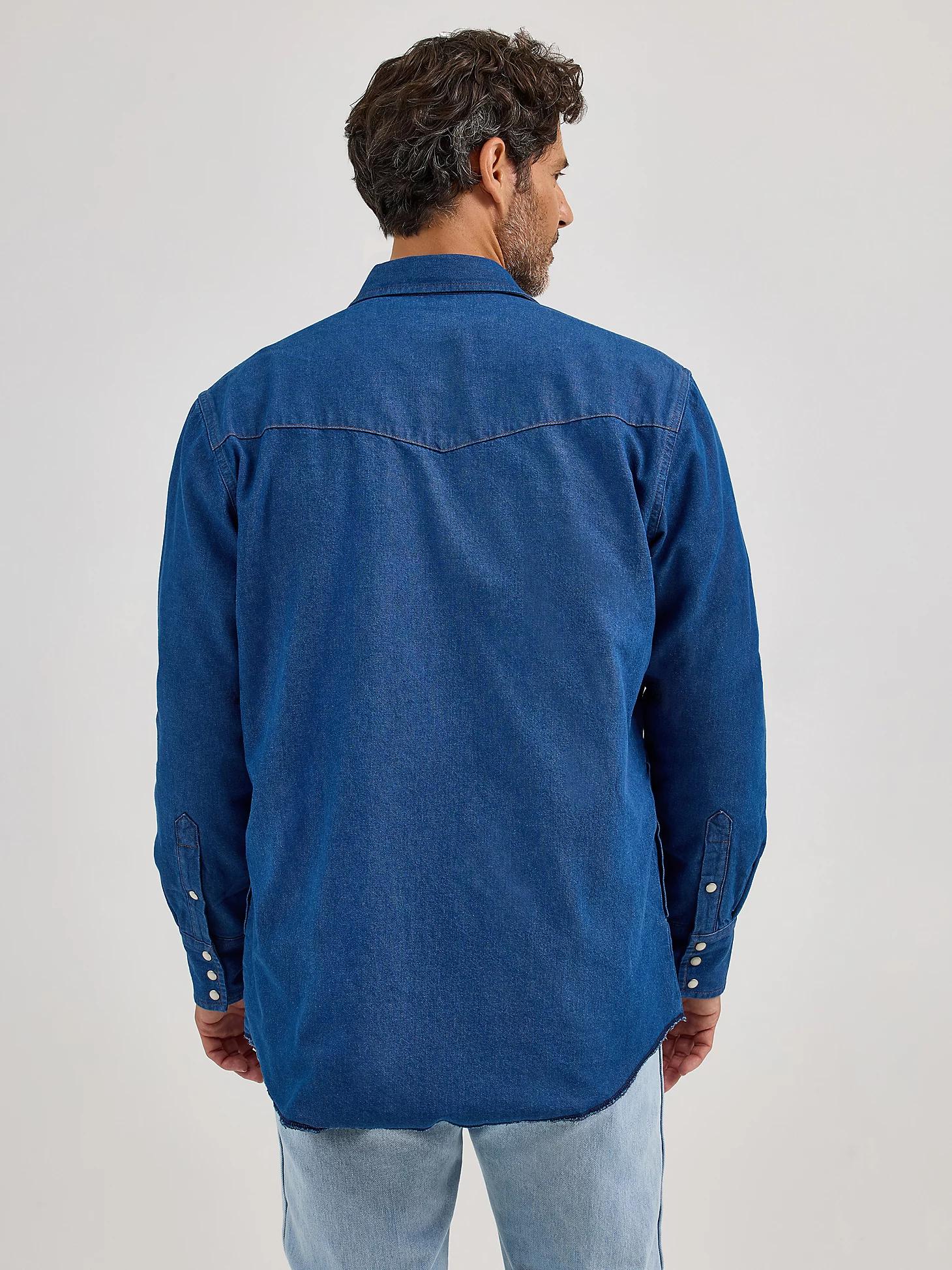 Men's Wrangler® Long Sleeve Flannel Lined Solid Work Shirt Denim Product Image