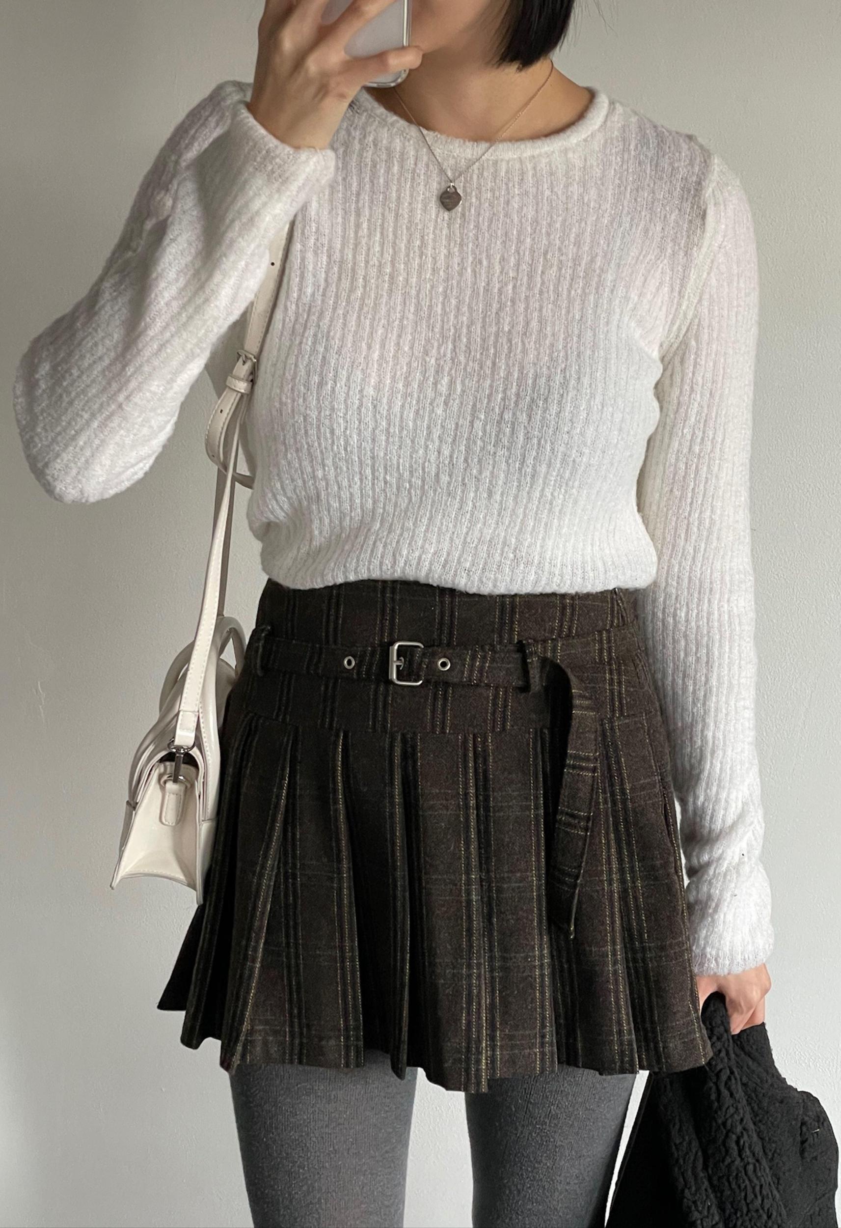Rooney Pleated Plaid Wool Skirt Product Image