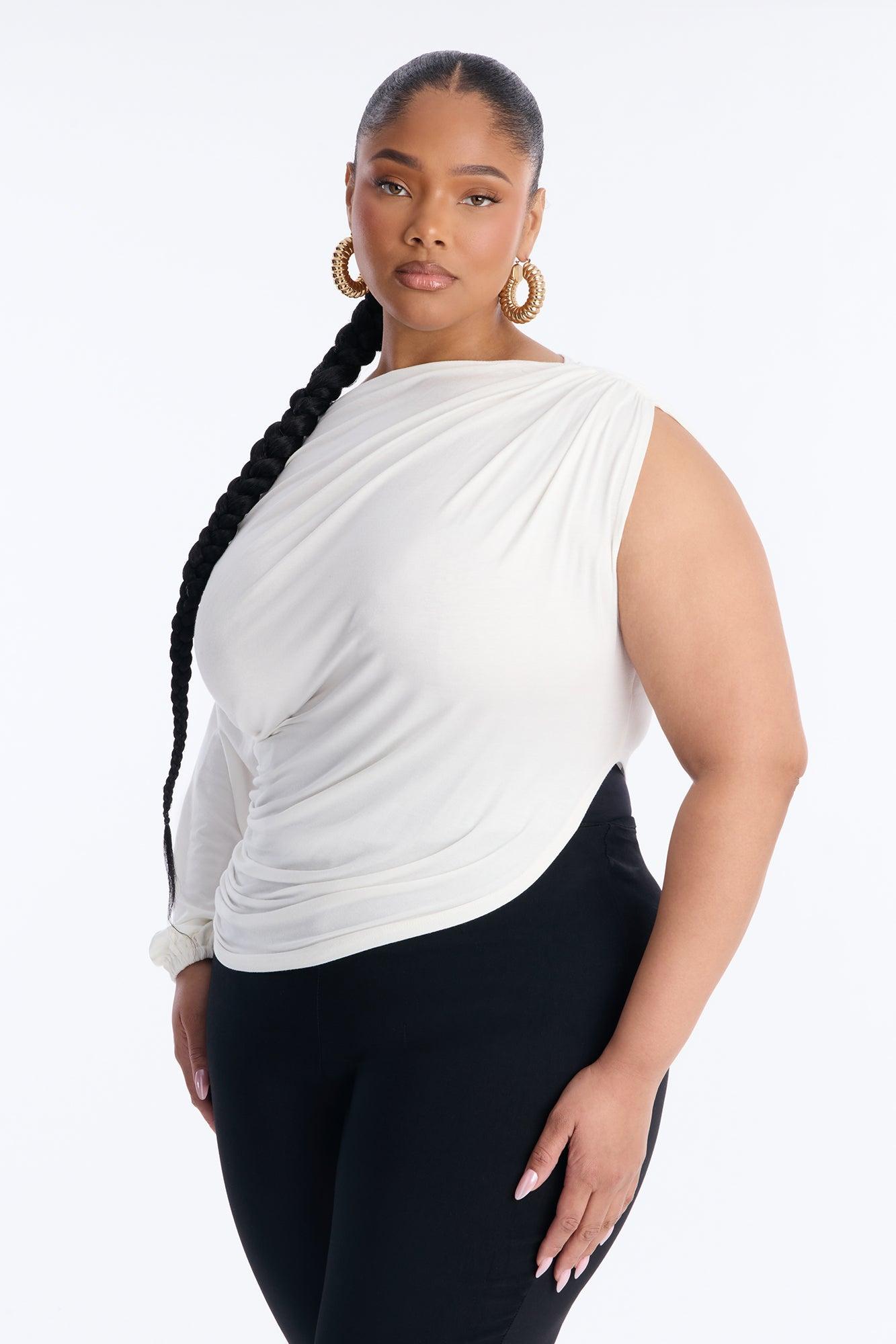 Misha Off Shoulder Ruched Long Sleeve Top - White Female Product Image