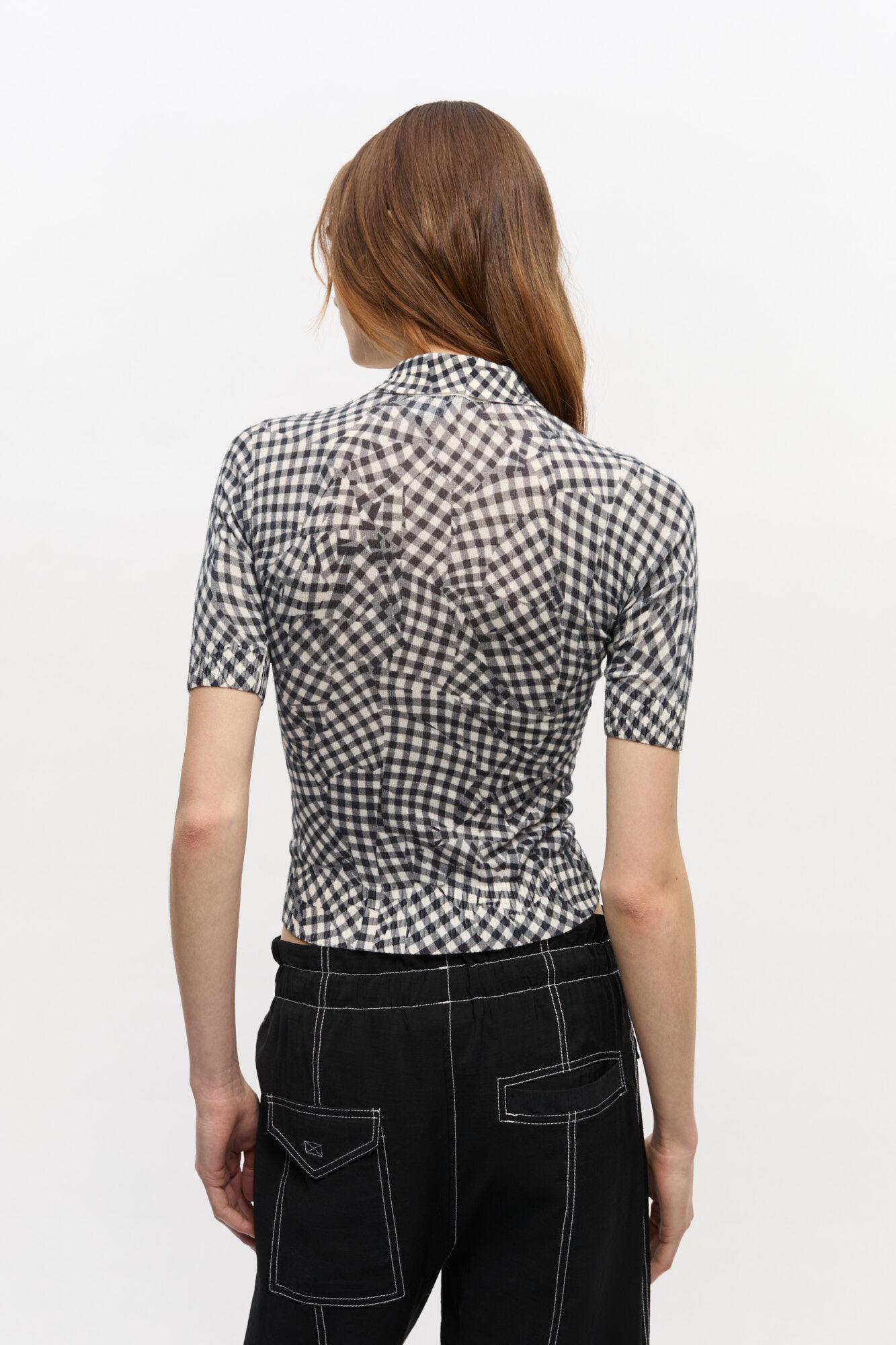 Black Sheer Cotton Printed Polo Shirt Product Image