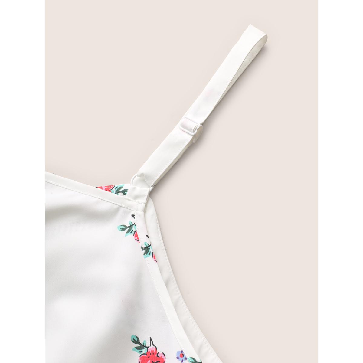 Plus Size Floral Print Patchwork Cut Out Cami Top Women Originalwhite Elegant Contrast Non Everyday Tank Tops Camis BloomChic 10/M Product Image