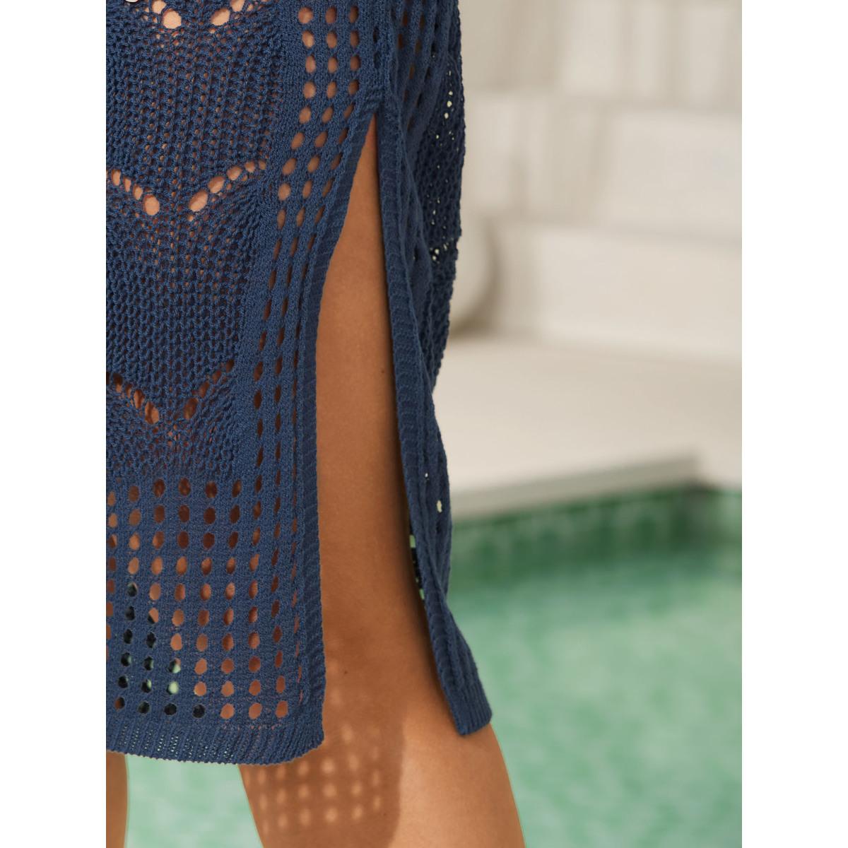 Plus Size Side Slit Cut-Out Swim Cover-Up Women's Swimwear Indigo Resort Loose Texture Curve Swim Cover Ups BloomChic 10/M Product Image