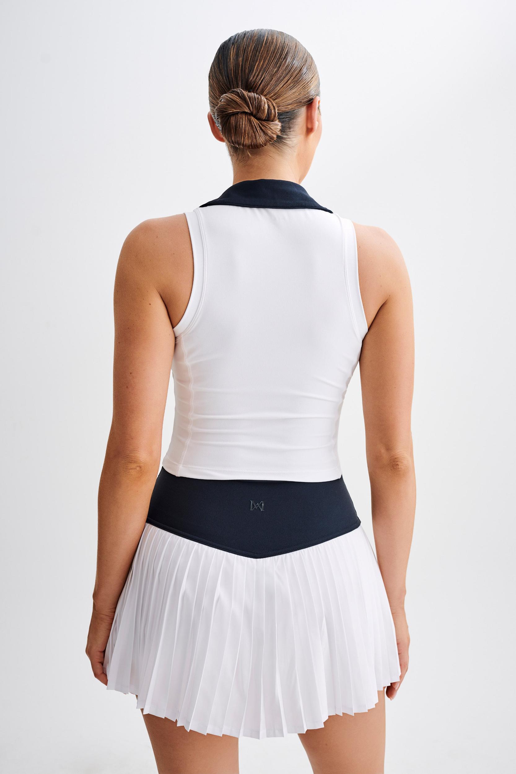 Denver Sleeveless Collared Active Top - Black/White Product Image