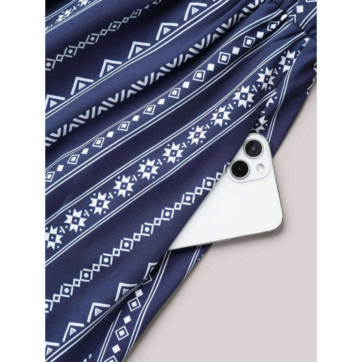 Plus Size Striped Waist-Cinched Dolman Sleeve Midi Dress DarkBlue Women Boho Gathered V-neck Short sleeve Curvy BloomChic 28/5X Product Image