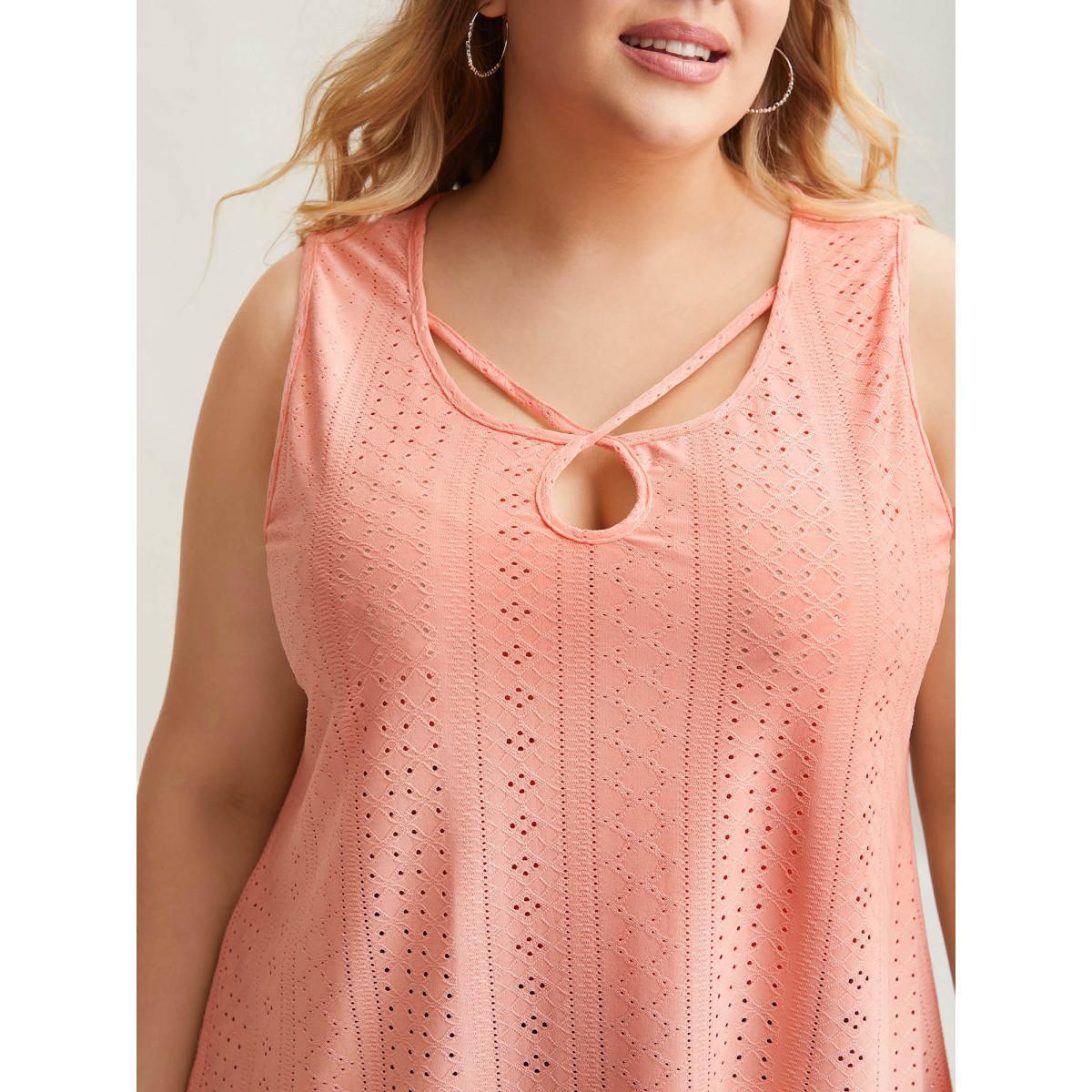 Plus Size Neck Keyhole Fitted Sleeveless Top Women Coral Casual Texture Round Neck Everyday Tank Tops Camis BloomChic 12/L Product Image