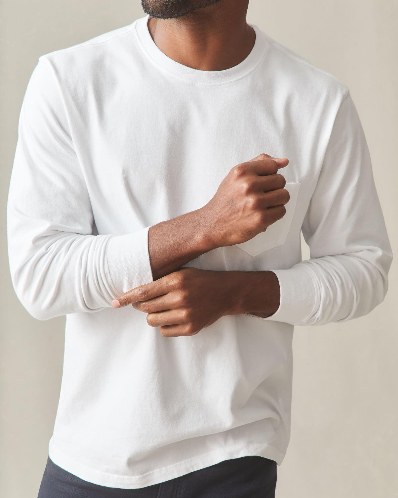 Men's Long Sleeve Pocket Tee   - White Product Image