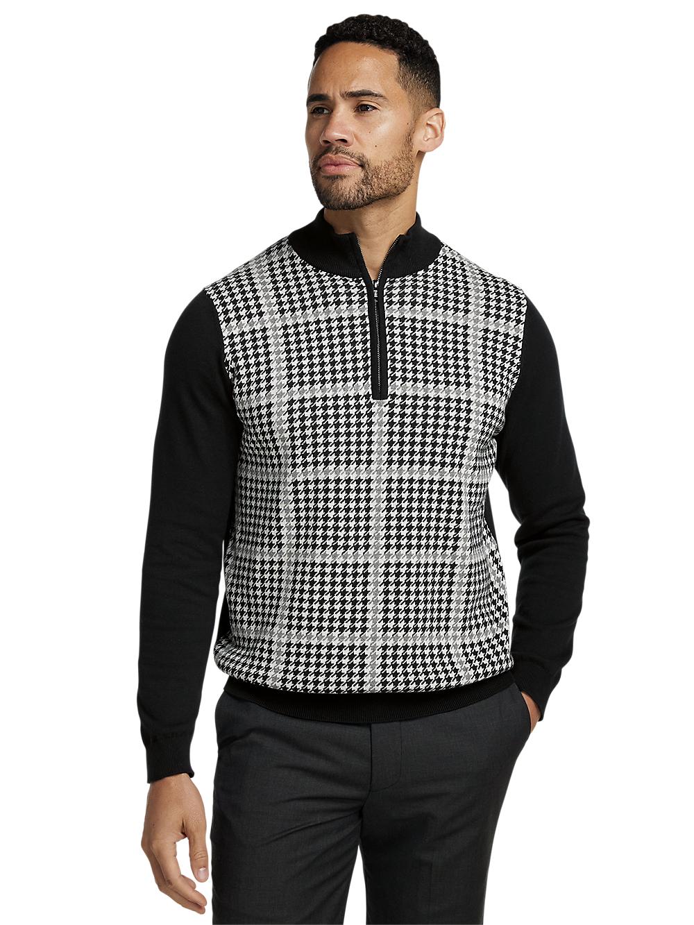 Cotton Quarter Zip Mock Neck Sweater - Black/white Product Image