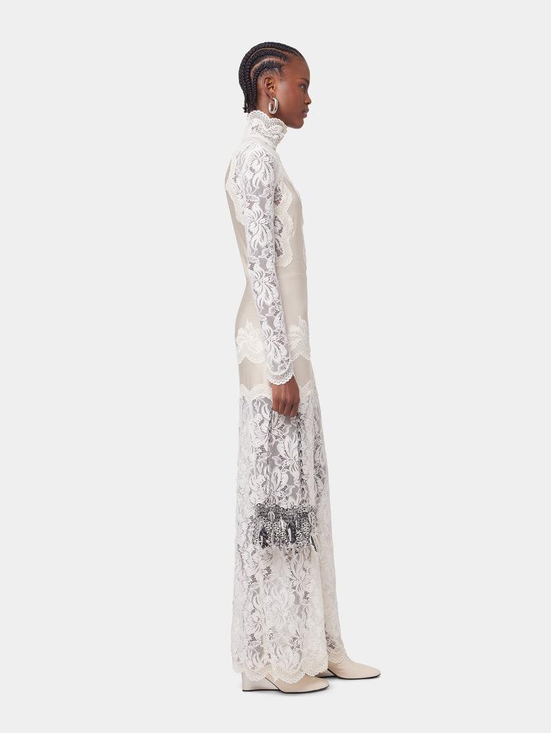 IVORY LONG DRESS IN LACE AND JERSEY Product Image