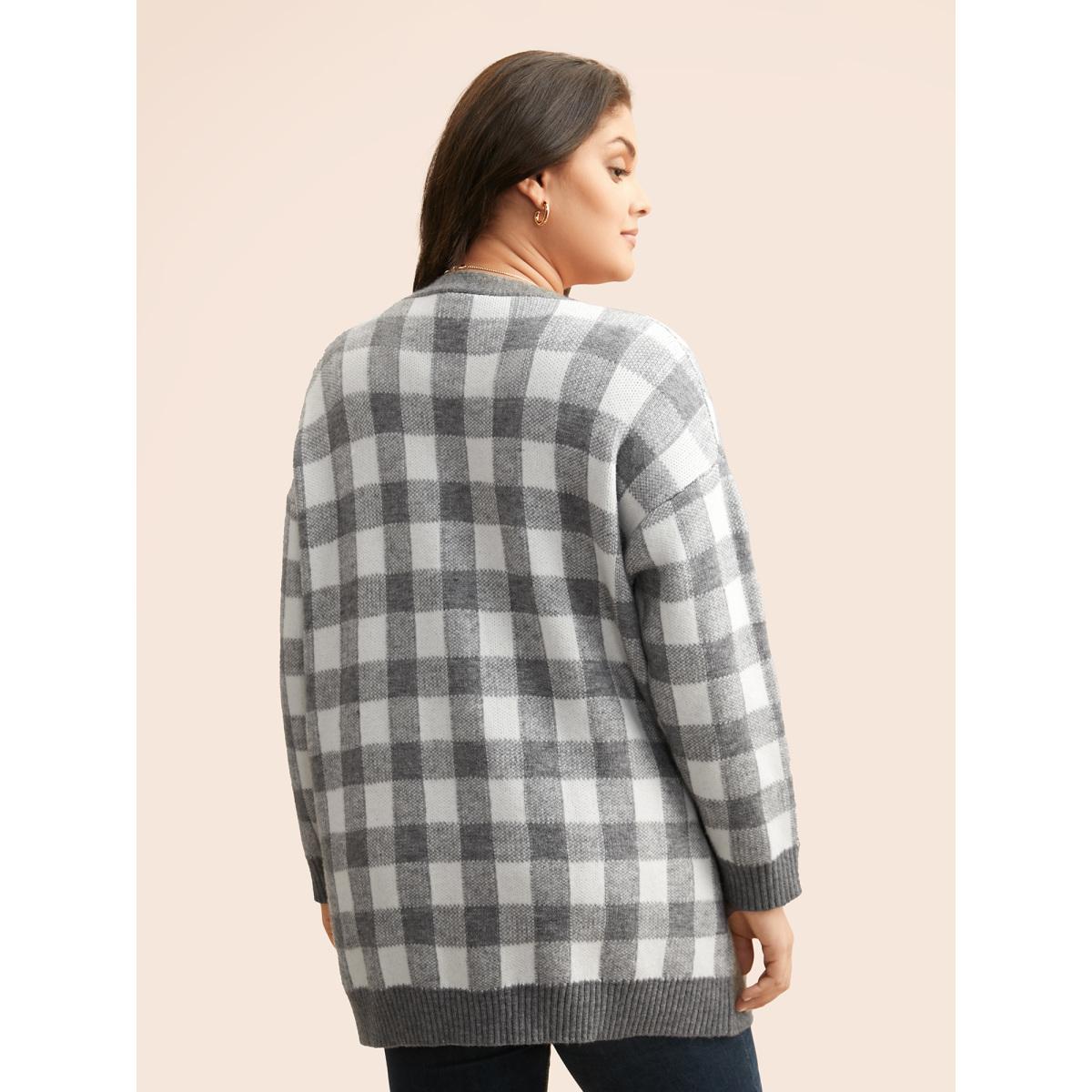 Plus Size Supersoft Essentials Plaid Drop Shoulder Cardigan DimGray Women Casual Loose Long Sleeve Everyday Cardigans BloomChic 26/4X Product Image