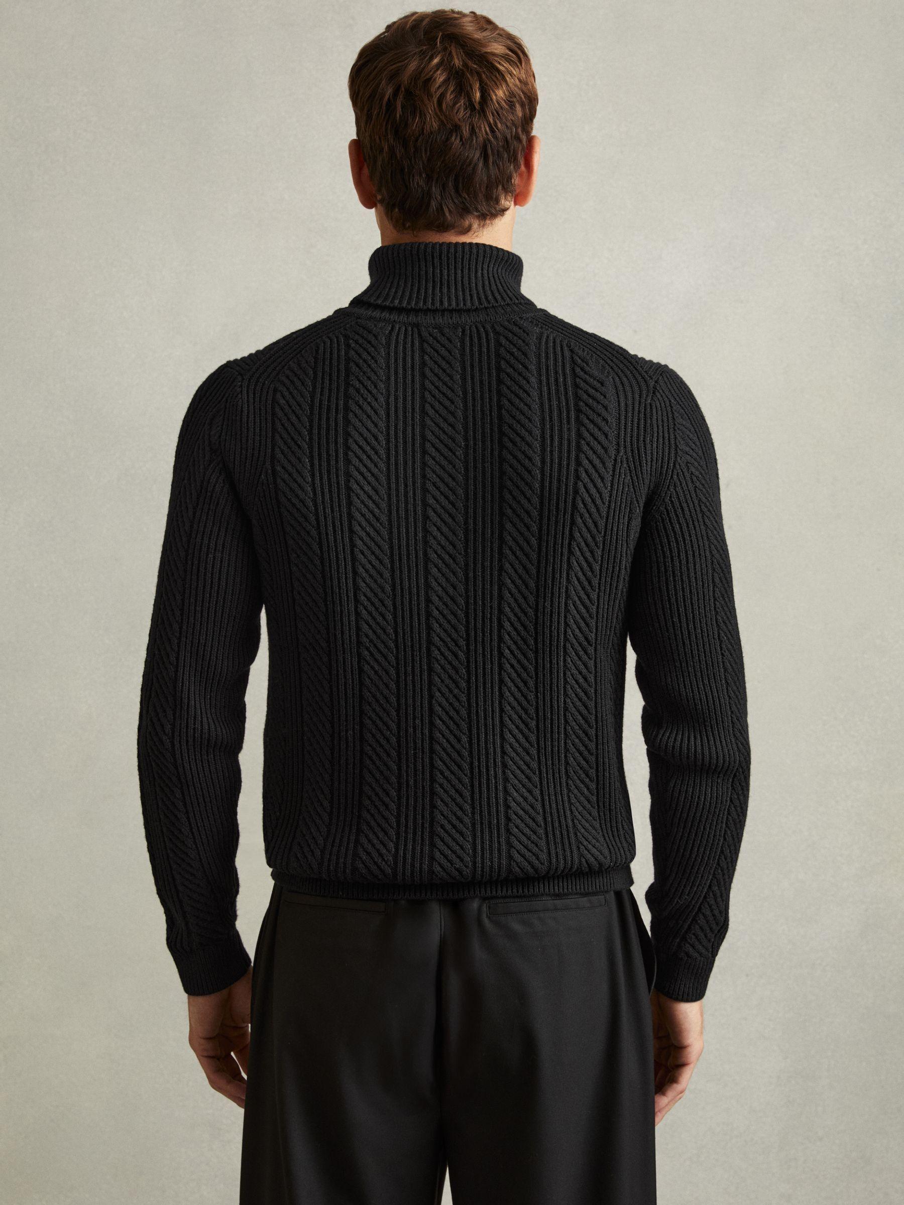 Cabled Roll-Neck Jumper with Cotton and Wool in Black Product Image