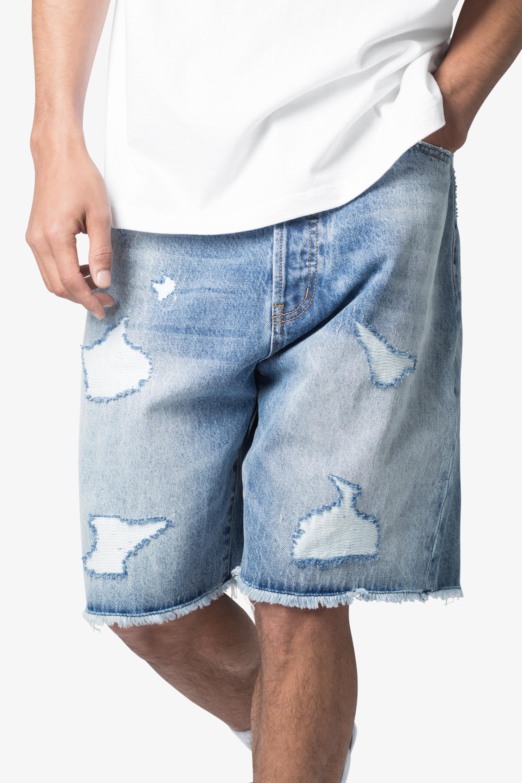 Baggy Rip Denim Shorts - Vintage Blue Product Image
