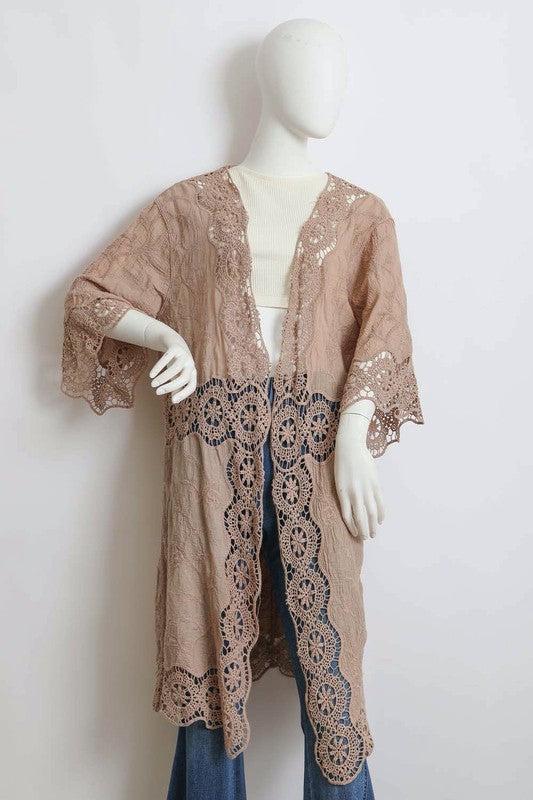 Crochet Open Patch Longline Kimono Product Image